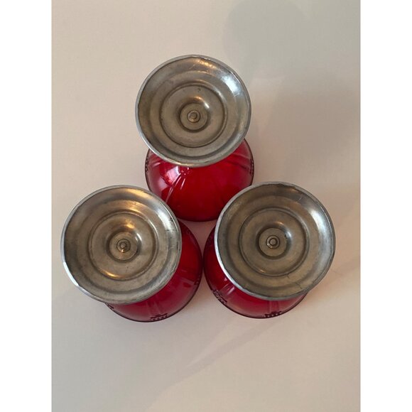 3 Vintage Ruby Red Glass Wine Goblet Glass Chrome Stem Replacement - Picture 8 of 9